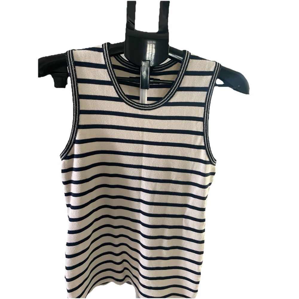 J. Crew Women's Knit Nautical Top Blue & Cream Gold Sparkled Trim. Size S